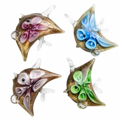 内側の花ランプワーク ペンダント, ランプワーク, 魚, ゴールドサンド & ボロシリケイトガラス, 無色 穴:約 5mm, 売り手 パソコン