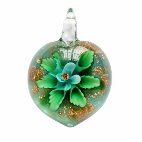 内側の花ランプワーク ペンダント, ランプワーク, ハート形, ゴールドサンド & ボロシリケイトガラス, ミックスカラー 穴:約 5mm, 200パソコン/ロト, 売り手 ロト