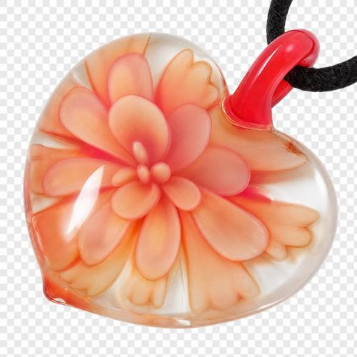 内側の花ランプワーク ペンダント, ランプワーク, ハート形, ボロシリケイトガラス, 無色 穴:約 6mm, 売り手 パソコン