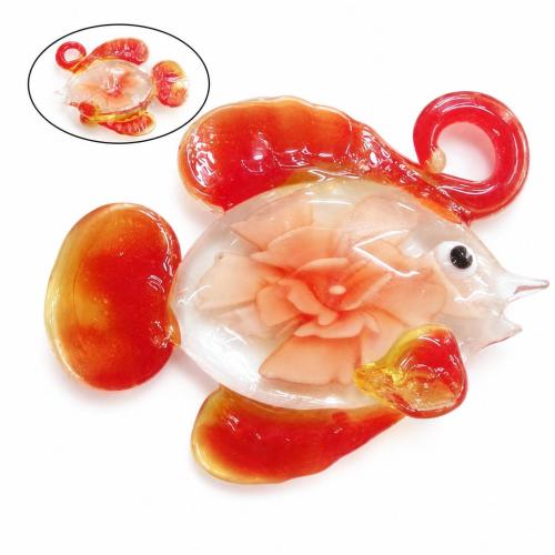 内側の花ランプワーク ペンダント, ランプワーク, 魚, ボロシリケイトガラス, 無色 穴:約 8mm, 売り手 パソコン