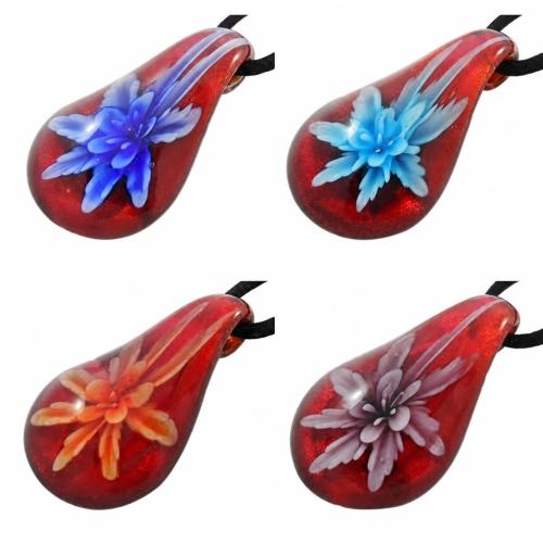 内側の花ランプワーク ペンダント, ランプワーク, 水滴, ボロシリケイトガラス, 無色 穴:約 7mm, 売り手 パソコン