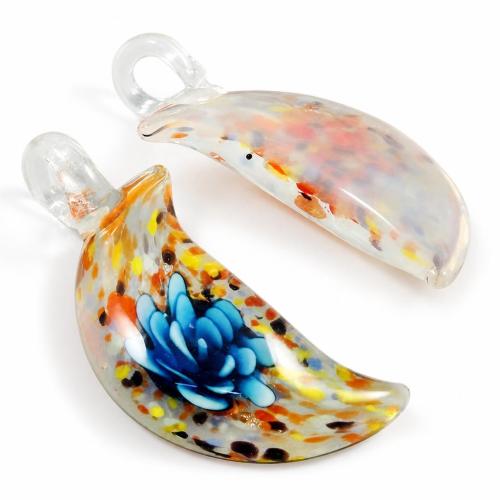 内側の花ランプワーク ペンダント, ランプワーク, 月, ボロシリケイトガラス, 無色 穴:約 5mm, 売り手 パソコン