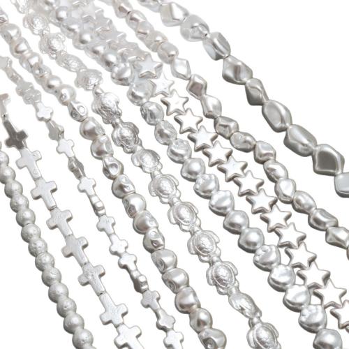 Perles de nacre en verre, perle de verre, DIY & styles différents pour le choix & mat, argent, Vendu par brin