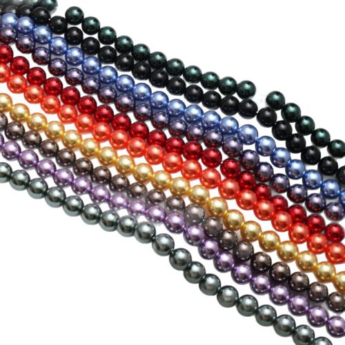 Perlmuttartige Glasperlen, Glas, mit Shell Powder, rund, DIY & verschiedenen Materialien für die Wahl, keine, 8mm, ca. 48PCs/Strang, verkauft von Strang