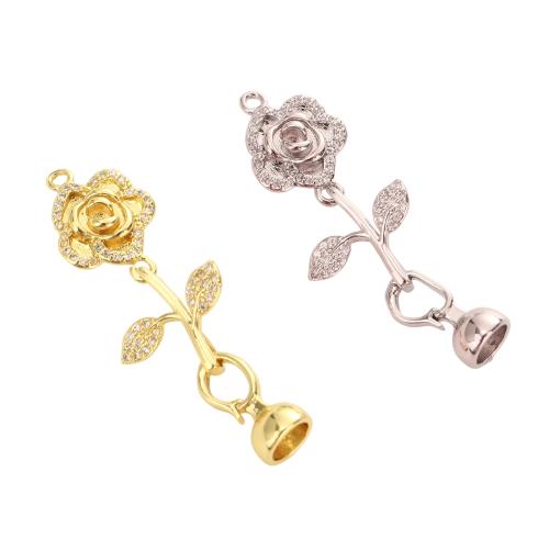 Brass Clasp Findings, Flower, plated, DIY & micro pave cubic zirconia 42mm Approx 1.5mm, Inner Approx 5mm [