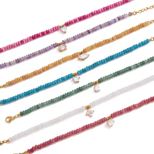 304 Edelstahl Armband, mit Edelstein, mit Verlängerungskettchen von 3cm, goldfarben plattiert, verschiedenen Materialien für die Wahl & Micro pave Zirkonia & für Frau, Länge:ca. 17.5 cm, verkauft von PC