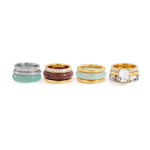 304 Edelstahl Ring Set, mit Edelstein, plattiert, verschiedene Stile für Wahl & für Frau & mit Strass, verkauft von setzen