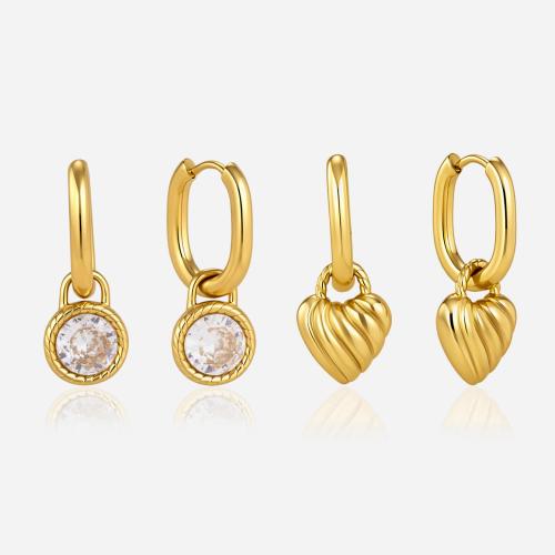304 Edelstahl Huggie Hoop Ohrhänger, goldfarben plattiert, verschiedene Stile für Wahl & Micro pave Zirkonia & für Frau, verkauft von Paar