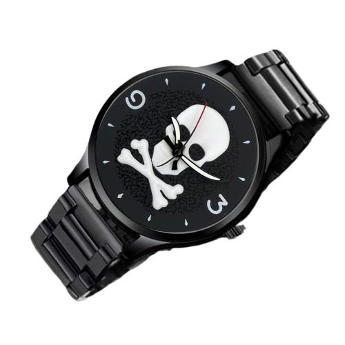 Zinklegierung Armbanduhr, rund, plattiert, chinesische Bewegung & mit Totenkopf-Muster & für den Menschen, schwarz, 180x44mm, verkauft von PC