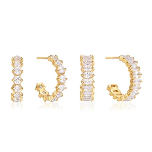 304 Stainless Steel Stud Earring, gold color plated & micro pave cubic zirconia & for woman [