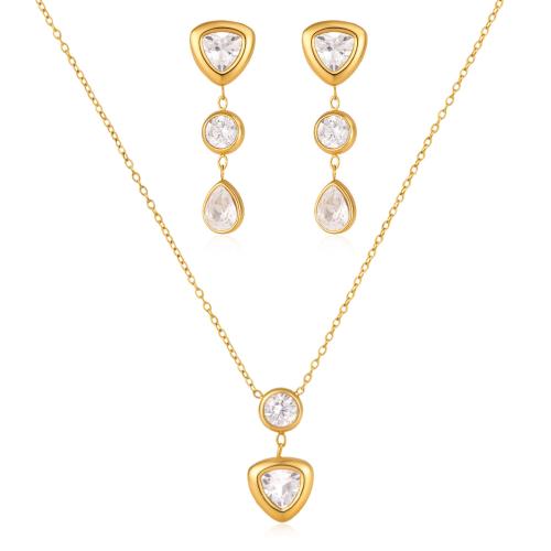 304 Edelstahl Mode Schmuckset, goldfarben plattiert, verschiedene Stile für Wahl & Micro pave Zirkonia & für Frau, verkauft von PC
