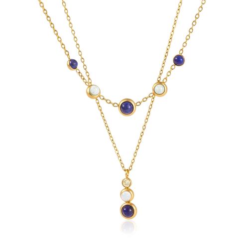 304 Edelstahl Halskette, mit Lapislazuli & Larimar, goldfarben plattiert, verschiedene Stile für Wahl & für Frau, verkauft von PC