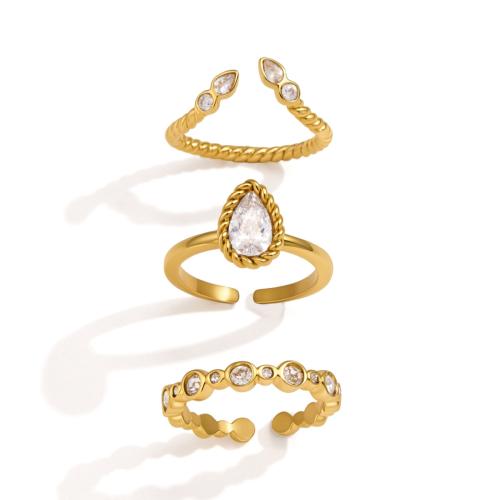 304 Edelstahl Manschette Fingerring, goldfarben plattiert, verschiedene Stile für Wahl & Micro pave Zirkonia & für Frau, verkauft von PC