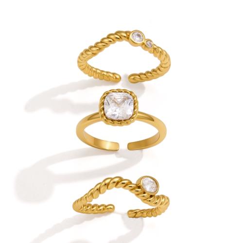 304 Edelstahl Manschette Fingerring, goldfarben plattiert, verschiedene Stile für Wahl & Micro pave Zirkonia & für Frau, verkauft von PC