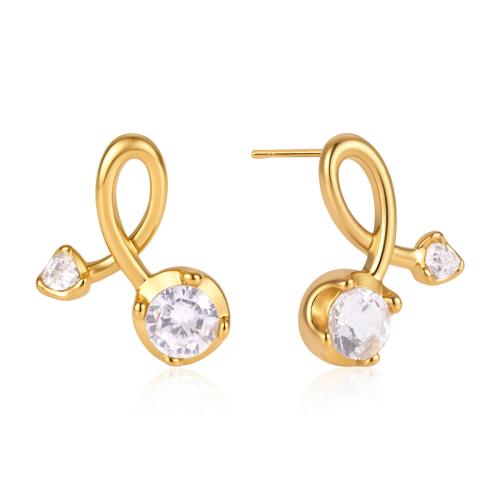 304 Stainless Steel Stud Earring, gold color plated, micro pave cubic zirconia & for woman [