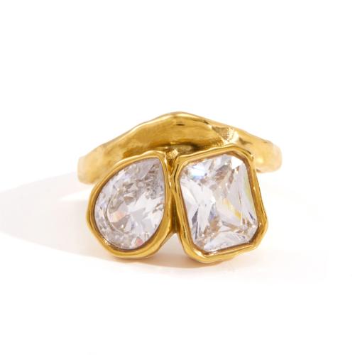 304 Edelstahl Fingerring, goldfarben plattiert, verschiedene Größen vorhanden & Micro pave Zirkonia & für Frau, Größe:6-8, verkauft von PC