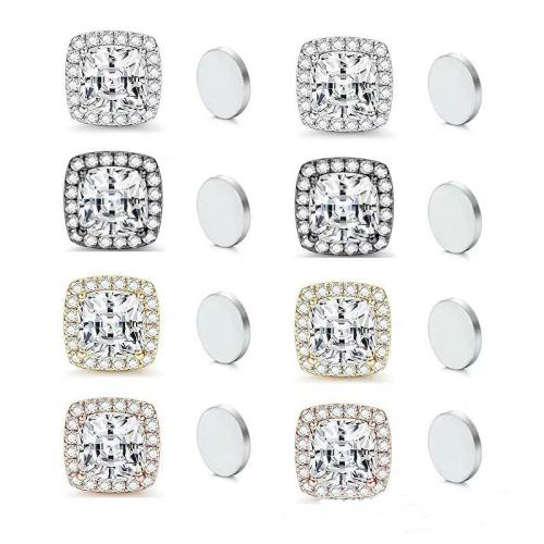 304 Edelstahl Magnetische Ohrstecker, Quadrat, plattiert, unisex & Micro pave Zirkonia, keine, 10mm, verkauft von PC