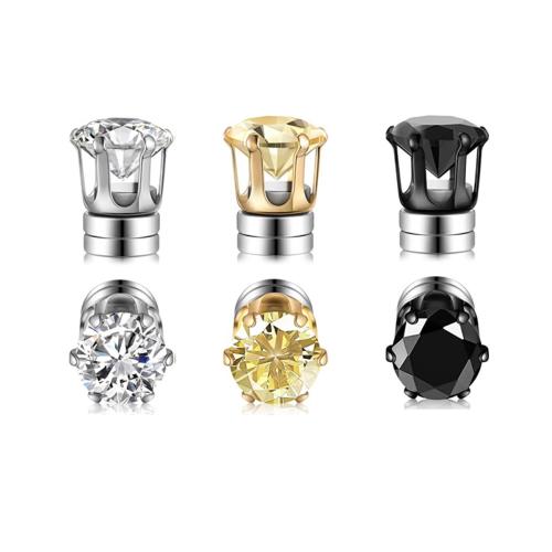 304 Edelstahl Magnetische Ohrstecker, plattiert, unisex & mit kubischem Zirkonia, gemischte Farben, 6mm, verkauft von setzen