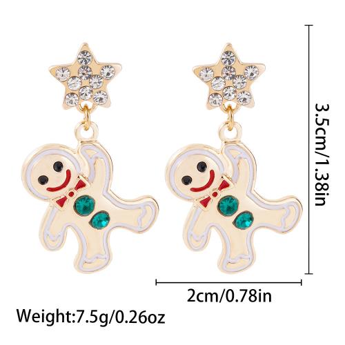 alliage de zinc Boucle d'oreille goutte, Gingerbread Man, Placage de couleur d'or, Conception de Noël & pour femme & émail & avec strass Vendu par paire[