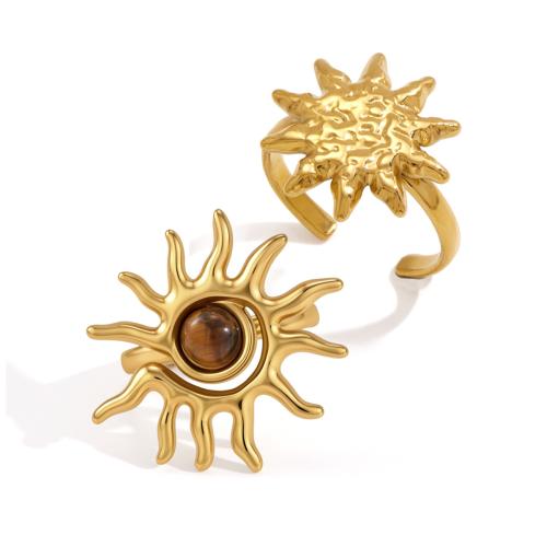 Acier inoxydable 304 Cuff Bague, avec pierre gemme, Placage de couleur d'or, styles différents pour le choix & pour femme, Vendu par PC