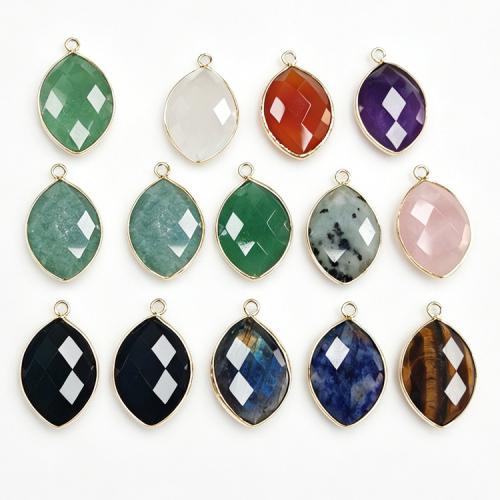Edelstein Anhänger, mit Messing, Pferdeauge, goldfarben plattiert, DIY & verschiedenen Materialien für die Wahl & facettierte, 19x30mm, verkauft von PC