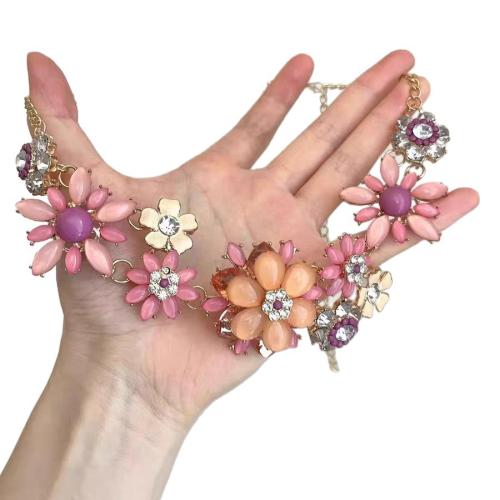 Zinklegierung Halskette, Blume, plattiert, für Frau & mit Strass, 475x45x1mm, verkauft von PC