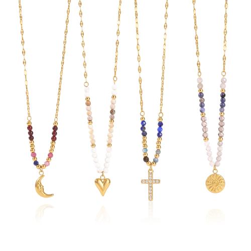acero inoxidable 304 collar, con Piedras preciosas, chapado en color dorado, Joyería & diferentes estilos para la opción & para mujer, Vendido por UD