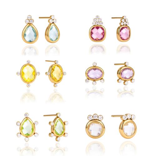 304 Stainless Steel Stud Earring, with Glass, plated, fashion jewelry & for woman & with rhinestone 