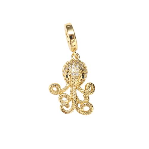 Befestigter Zirkonia Messing Anhänger, Krake, vergoldet, DIY & Micro pave Zirkonia, 20x15x3mm, Bohrung:ca. 5mm, verkauft von PC