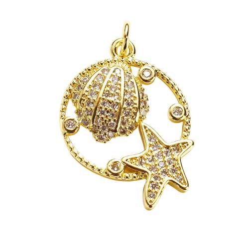 Befestigter Zirkonia Messing Anhänger, vergoldet, DIY & Micro pave Zirkonia & hohl, 23x18x2.5mm, Bohrung:ca. 4mm, verkauft von PC