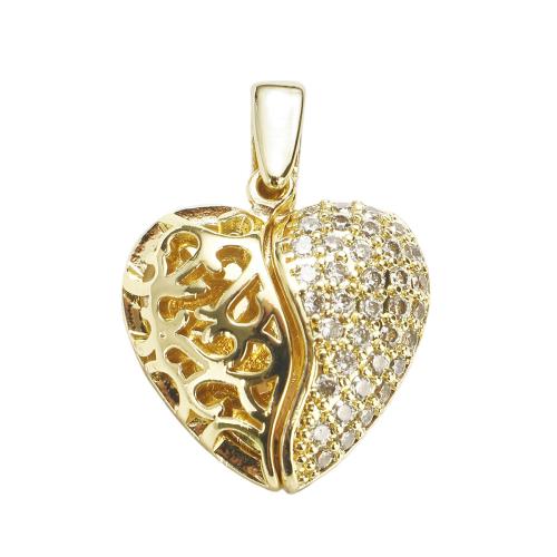 Colgante de Micro Pavé de Zirconía Cúbica, metal, Corazón, chapado en oro real, Bricolaje & micro arcilla de zirconia cúbica, 25x18x5mm, agujero:aproximado 7x5mm, Vendido por UD