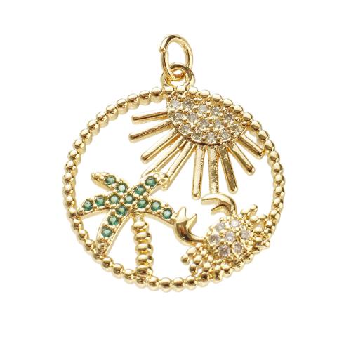 Colgante de Micro Pavé de Zirconía Cúbica, metal, chapado en oro real, Bricolaje & micro arcilla de zirconia cúbica & hueco, 23x23x3mm, agujero:aproximado 4mm, Vendido por UD