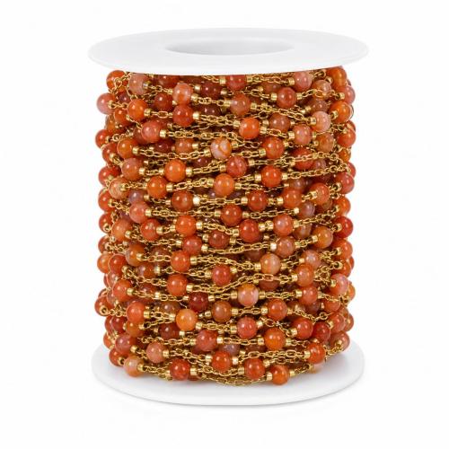 Cadena de cuentas de piedras preciosas, acero inoxidable 304, con Piedra natural, Bricolaje, más colores para la opción, 4mm, 25m/Carrete, Vendido por Carrete