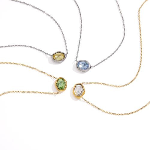 acero inoxidable 304 collar, con Vidrio, Patrón Geométrico, Recubrimiento iónico al vacío, Joyería & para mujer, más colores para la opción, Vendido por UD