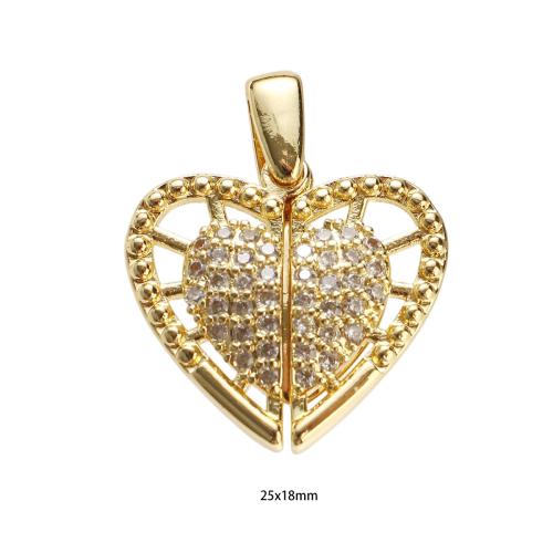 Cubique Pendentif en laiton zircon pavent, Coeur avec des ailes, Plaqué d'or, DIY & pavé de micro zircon Environ Vendu par PC