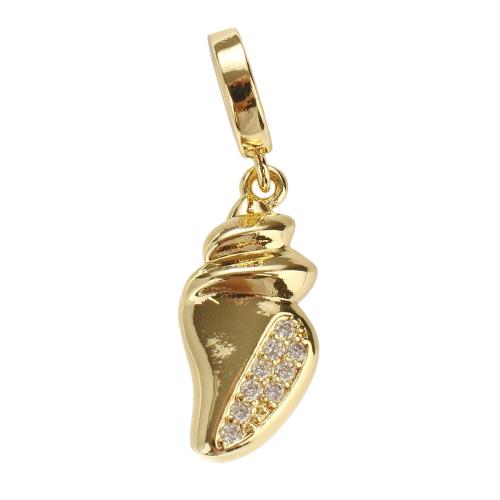 Cubique Pendentif en laiton zircon pavent, conque, Plaqué d'or, DIY & pavé de micro zircon Environ 5mm, Vendu par PC