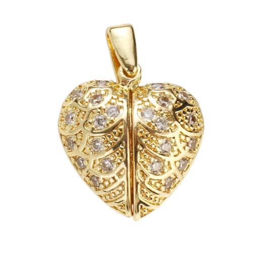 Cubique Pendentif en laiton zircon pavent, Coeur avec des ailes, Plaqué d'or, DIY & pavé de micro zircon Environ Vendu par PC