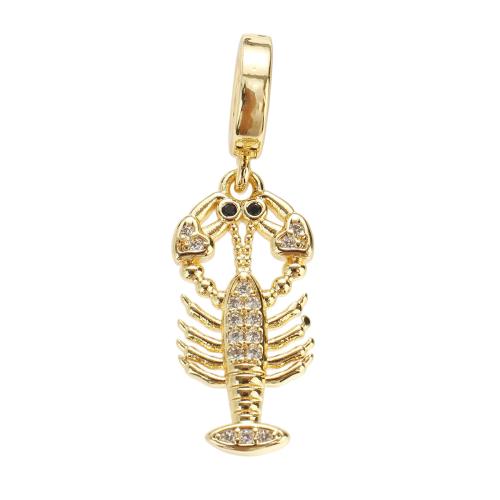 Cubique Pendentif en laiton zircon pavent, homard, Plaqué d'or, DIY & pavé de micro zircon Environ 5mm, Vendu par PC