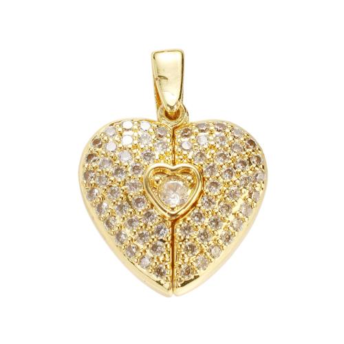Cubique Pendentif en laiton zircon pavent, coeur, Plaqué d'or, DIY & pavé de micro zircon Environ Vendu par PC
