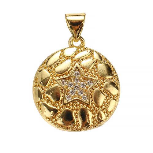 Cubique Pendentif en laiton zircon pavent, Plat rond, Plaqué d'or, DIY & pavé de micro zircon Environ Vendu par PC