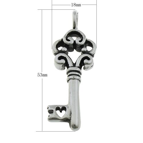 Colgantes de piedra de acero inoxidable, acero inoxidable 316L, Llave, Bricolaje & ennegrezca, 18x53x6.5mm, agujero:aproximado 5mm, Vendido por UD