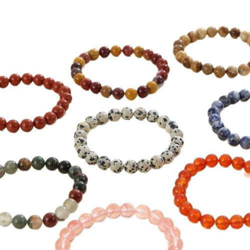 pierre gemme bracelet, Rond, poli, différents matériaux pour le choix & unisexe, 8mm Environ 7 pouce, Vendu par PC