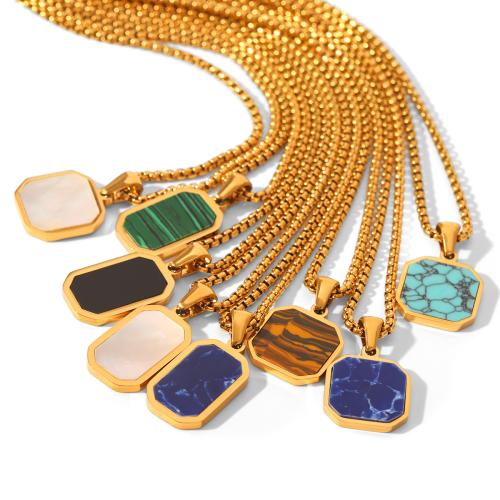 304 Stainless Steel Necklace, with Gemstone, Geometrical Pattern, Vacuum Ion Plating & for woman 