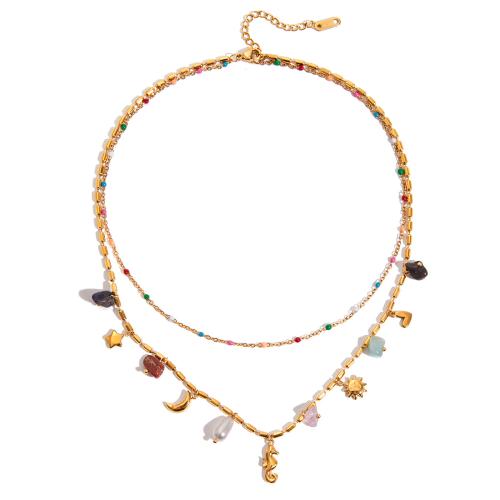 304 Stainless Steel Necklace, with Plastic Pearl, gold color plated, for woman & with rhinestone 