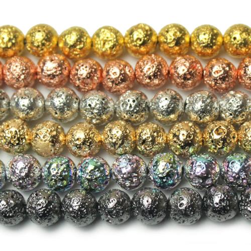 Multicolor Lava Perlen, rund, plattiert, DIY & verschiedene Größen vorhanden, keine, verkauft von Strang