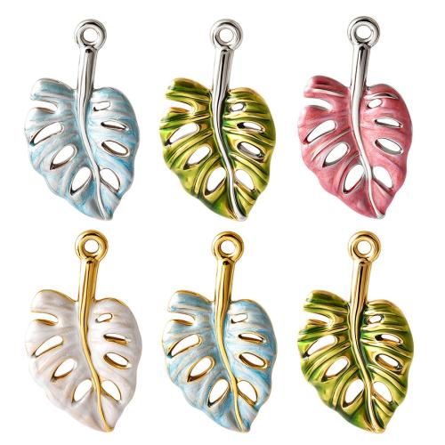 Pendentif Feuille en acier inoxydable, Acier inoxydable 304, Placage ionique sous vide, DIY & émail & creux, plus de couleurs à choisir Vendu par PC[