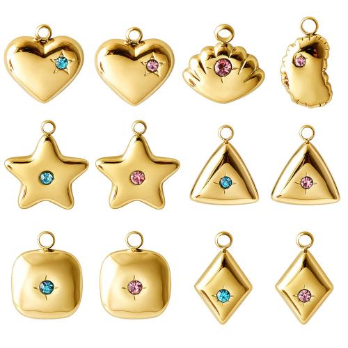 Pendentifs en acier inoxydable strass, Acier inoxydable 304, Placage ionique sous vide, DIY & styles différents pour le choix & avec strass, Vendu par PC