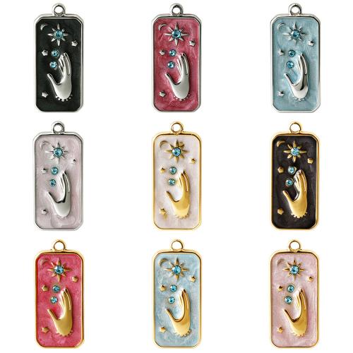 Pendentifs en acier inoxydable émail, Acier inoxydable 304, rectangle, Placage ionique sous vide, DIY & avec strass, plus de couleurs à choisir, Vendu par PC[
