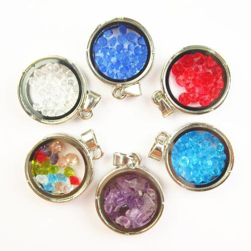 Crystal Zinc Alloy Pendants, with Zinc Alloy, Round, gold color plated, DIY 
