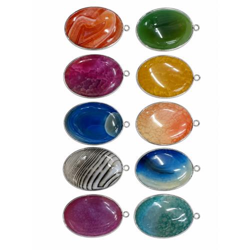 Lace Agate Pendants, Oval, random style & DIY, mixed colors Approx 2.5mm [